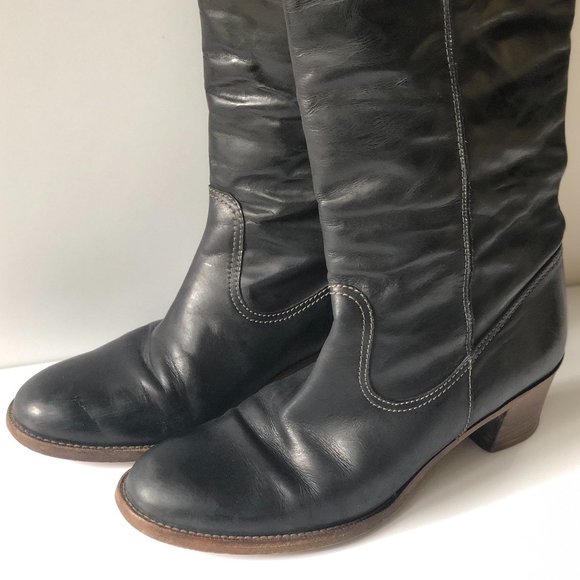 Black Coach Tall Leather Boot With Block Heel - Picture 4 of 9